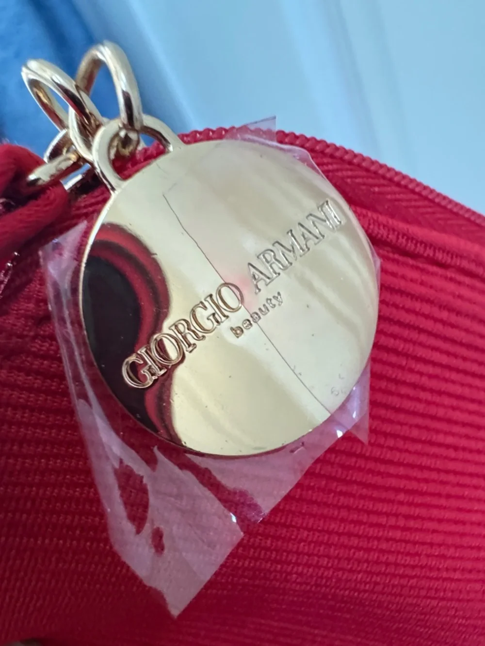 Giorgio Armani Red Wristlet Clutch with Gold Accent